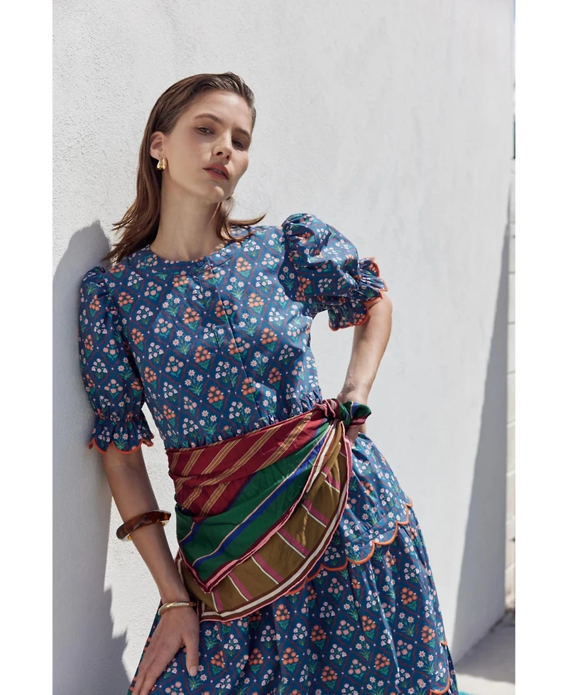 English Factory Women's Contrast Scallop Edge Midi Dress