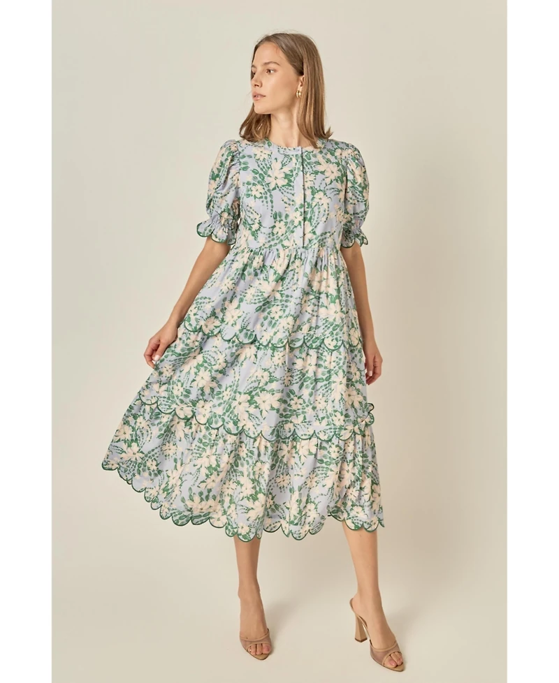 English Factory Women's Contrast Scallop Edge Midi Dress