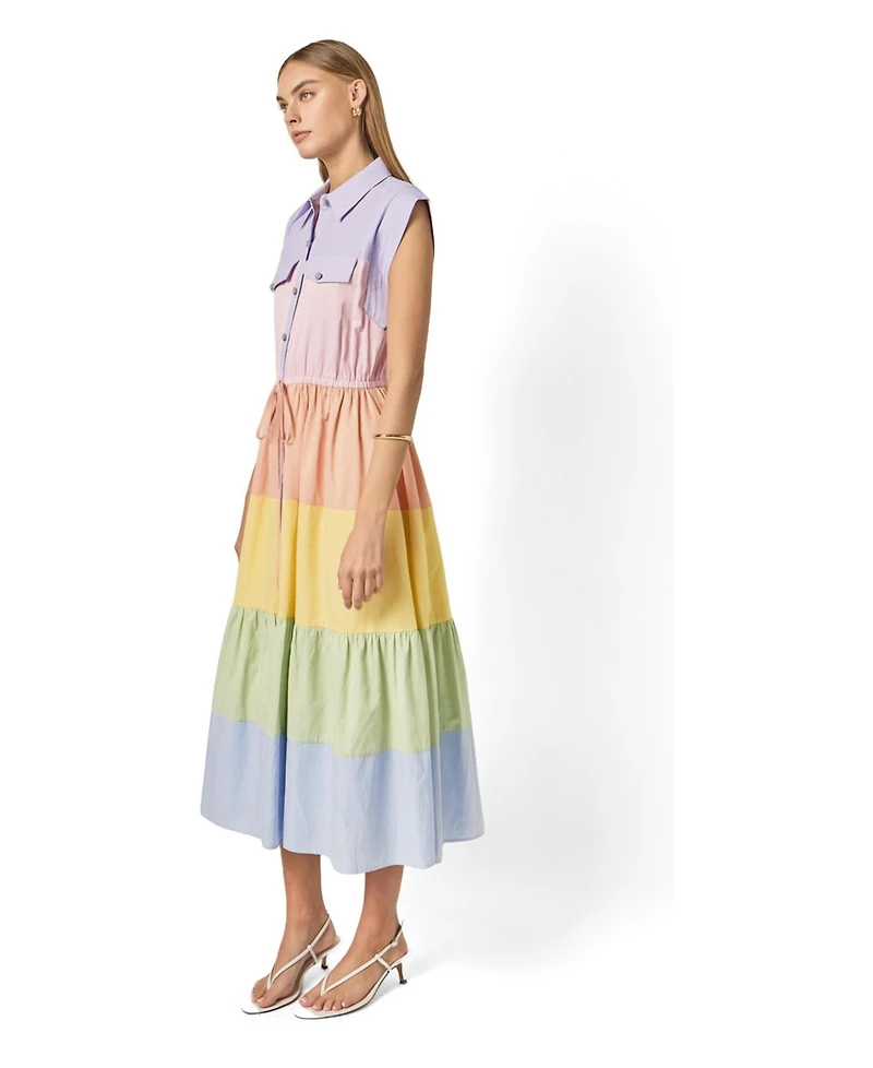 English Factory Women's Colorblock Shirt Midi Dress
