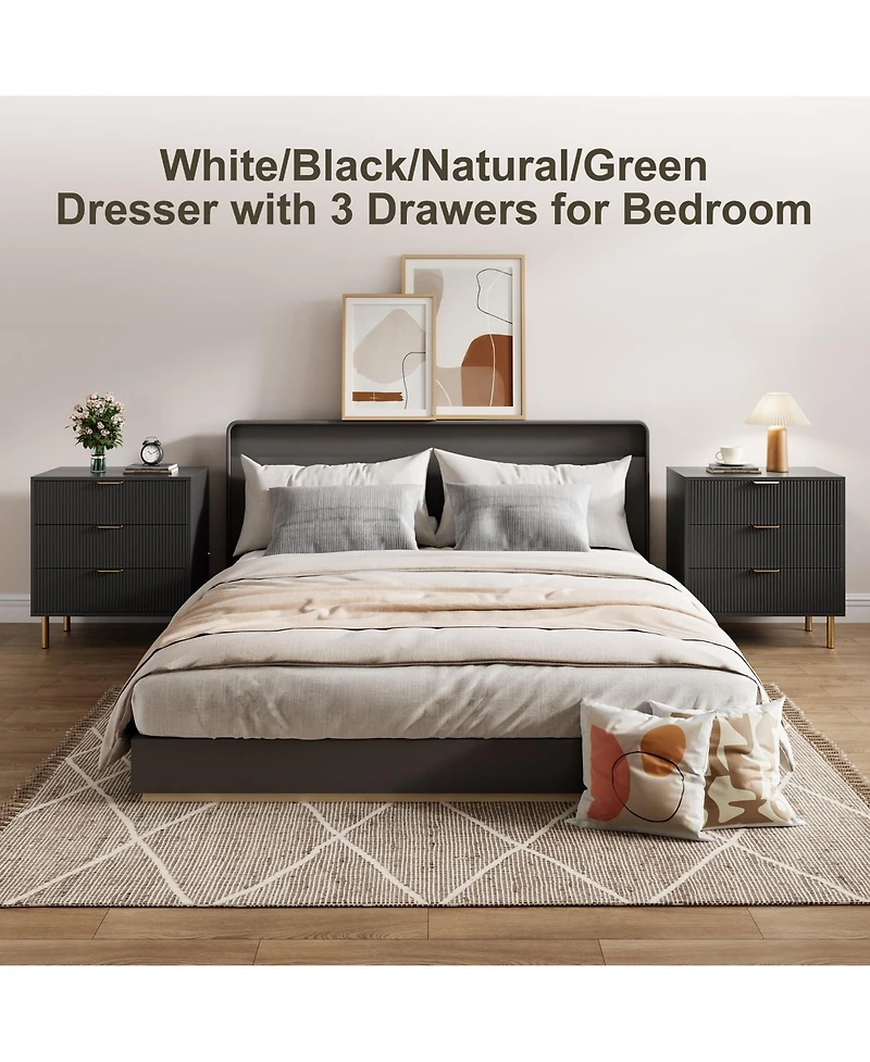 homfan Dresser for Bedroom, 3 Drawer with Handles,Wood Storage Cabinet Organizer Hallway, Entryway, Living Room