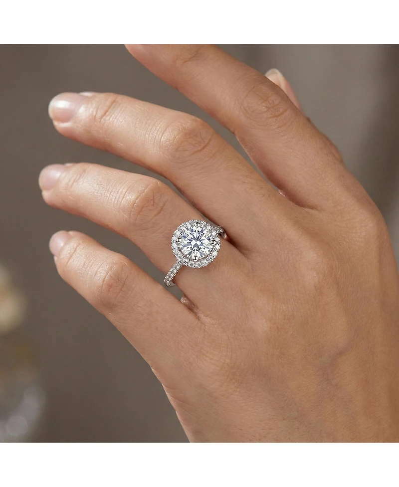 Sterling Silver White Gold Plated Round Clear Cubic Zirconia Solitaire Ring