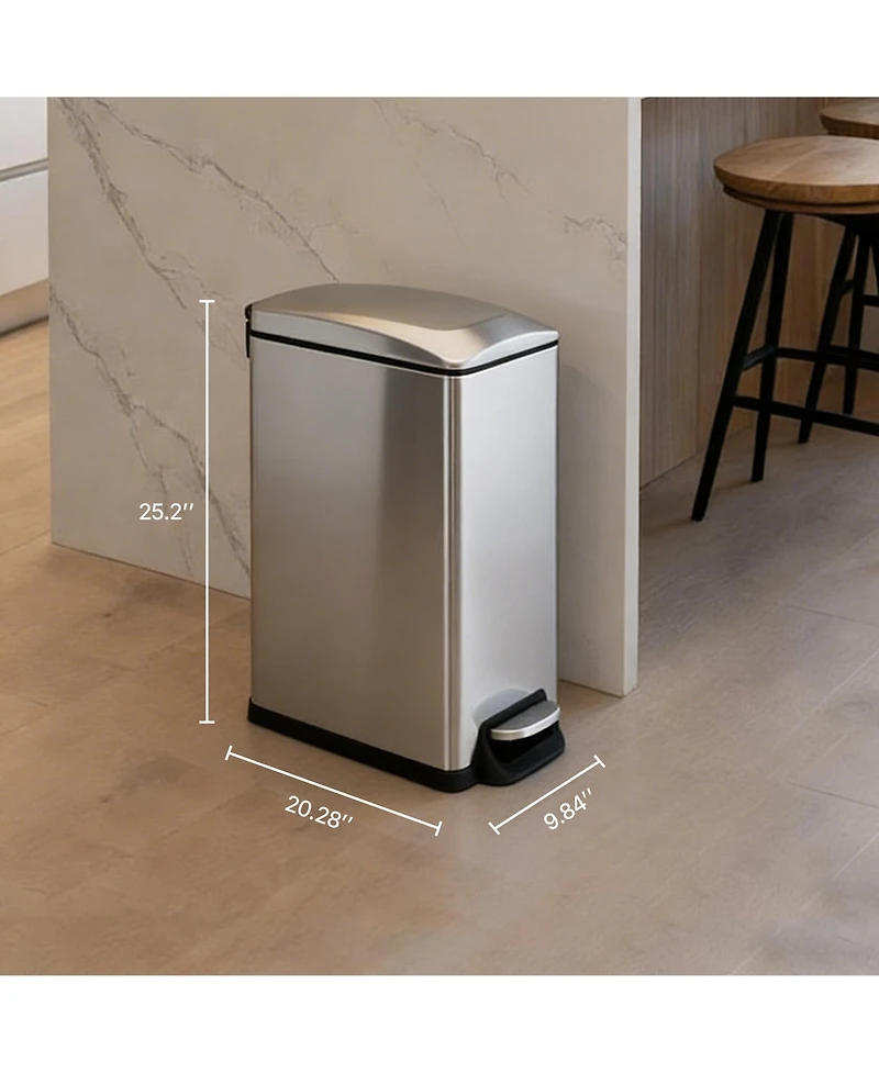 Mega Casa 12 Gallon / 45L Stainless Steel Step Kitchen Trash Can, Rectangular Waste Basket with Soft Close Lid & Removable Inner Bucket