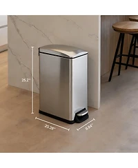 Mega Casa 12 Gallon / 45L Stainless Steel Step Kitchen Trash Can, Rectangular Waste Basket with Soft Close Lid & Removable Inner Bucket