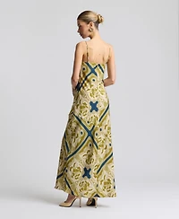 Avec Les Filles Women's Cowl Neck Scarf Print Maxi Dress