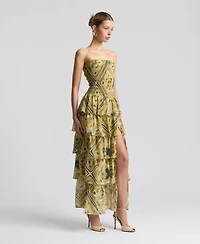 Avec Les Filles Women's Printed Smocked-Bodice Ruffle-Tiered Maxi Dress