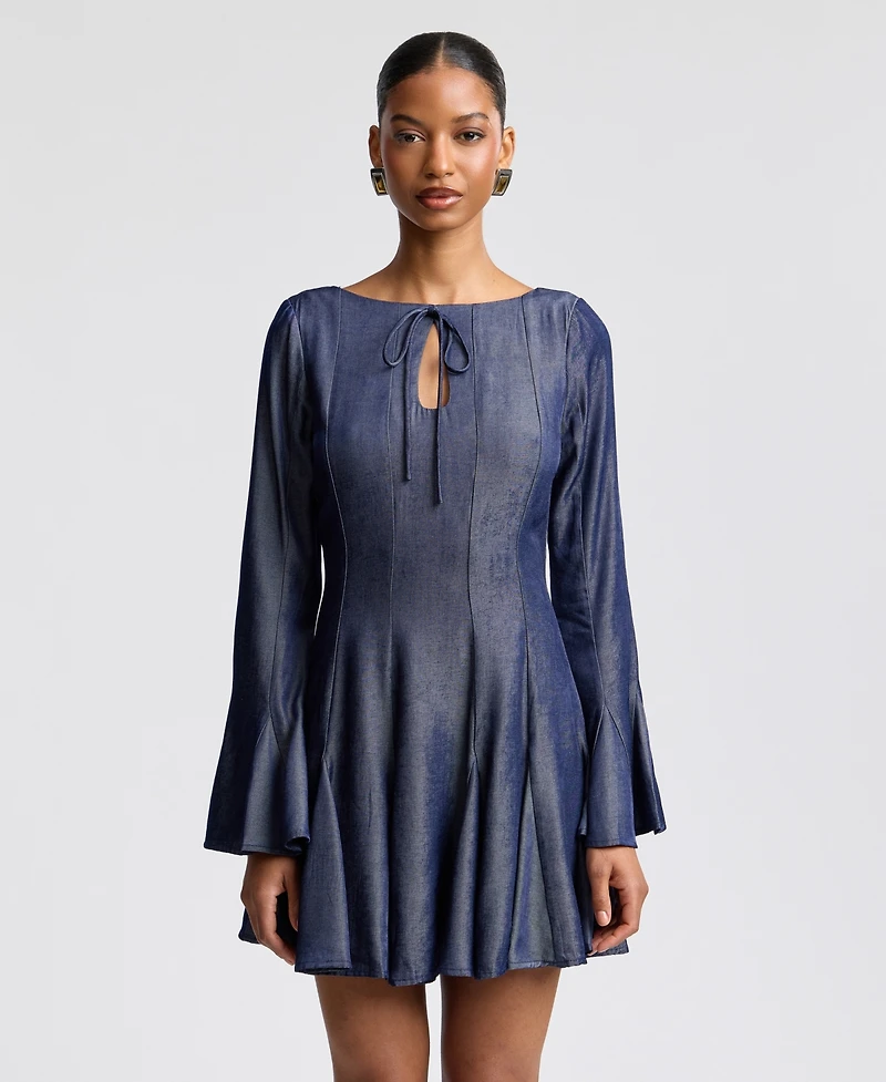 Avec Les Filles Women's Boat Neck Bell Sleeve Mini Dress