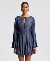 Avec Les Filles Women's Boat Neck Bell Sleeve Mini Dress