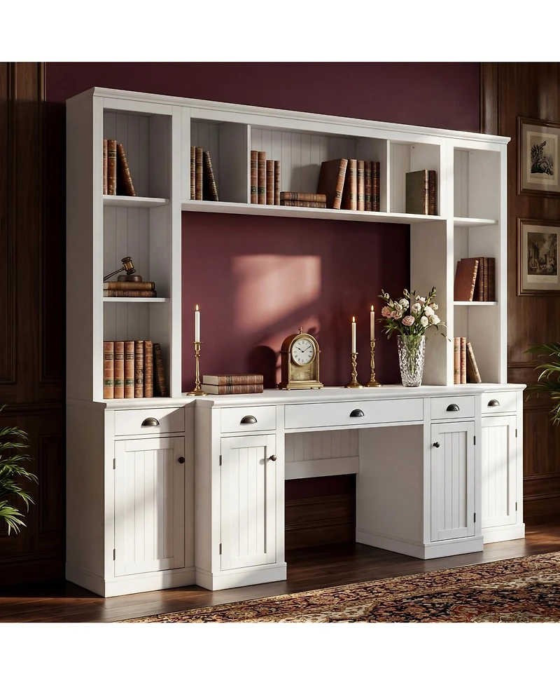 Homsee 88 Inch White L-Shaped Desk with Bookshelf - Office Desk and Storage Cabinet Combo | Anti-Tip Hardware Included
