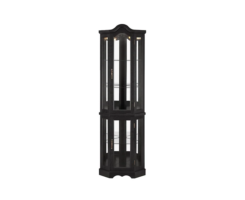 Sumyeg Lighted Corner Curio Cabinet with Tempered Glass Doors and Shelves Elegant Oak Display Storage