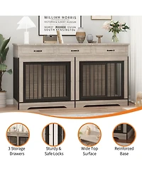 Gaomon Extra Large Double Dog Crate Furniture for 2 Medium Large Dogs Wooden Kennel End Table Tv Stand Chew Resistant with 3 Storage Drawers