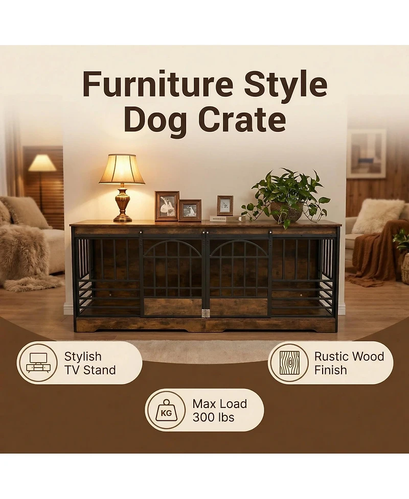 Gaomon Extra Large Double Dog Crate Wooden Kennel with Divider , End Table Tv Stand for X-Large Breeds