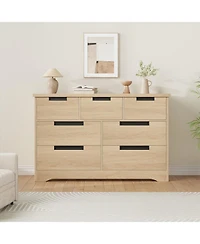 homfan 7-Drawer Natural Modern Dresser with Embedded Handles, Wooden Chest of Drawers for Bedroom, Living Room, Nursery