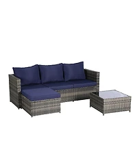 Asagikoiai 2 Piece L Shaped Wicker Outdoor Patio Conversation Sofa Set with Cushions