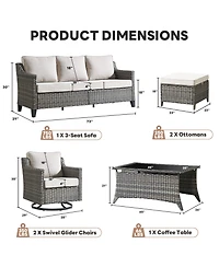 Pocassy 6 Pieces Patio Furniture Set, Outdoor Couch with Swivel Rocking Chair, Thick Cushion