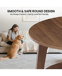 Gaomon 2-Tier Modern Round Coffee Table with Storage Shelf for Living Room, Wooden Accent Table with Curved Legs