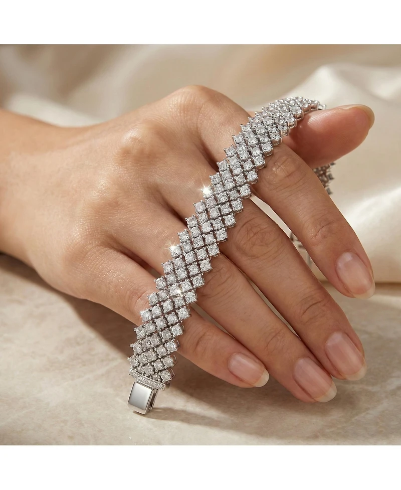 Elegant Sterling Silver Bracelet Adorned with Rows of Sparkling Cubic Zirconia Stones