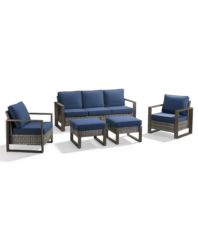 Pocassy 5 Pieces Outdoor Furniture-High Back Wicker Couch Patio Chairs Set of 2 with Comfy Cushions Ottomans Furniture