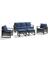 Pocassy 5 Pieces Outdoor Furniture-High Back Wicker Couch Patio Chairs Set of 2 with Comfy Cushions Ottomans Furniture