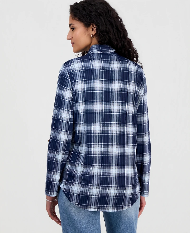Just Polly Juniors' Plaid Knit Shirt
