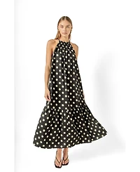 English Factory Women's Halter dot printed bow tie maxi dress