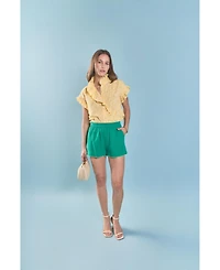 English Factory Women's Embroidered Ruffle Short Sleeve Shirt