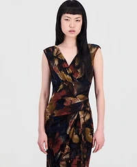 Connected Women's Printed Surplice-Neck Pleated Dress