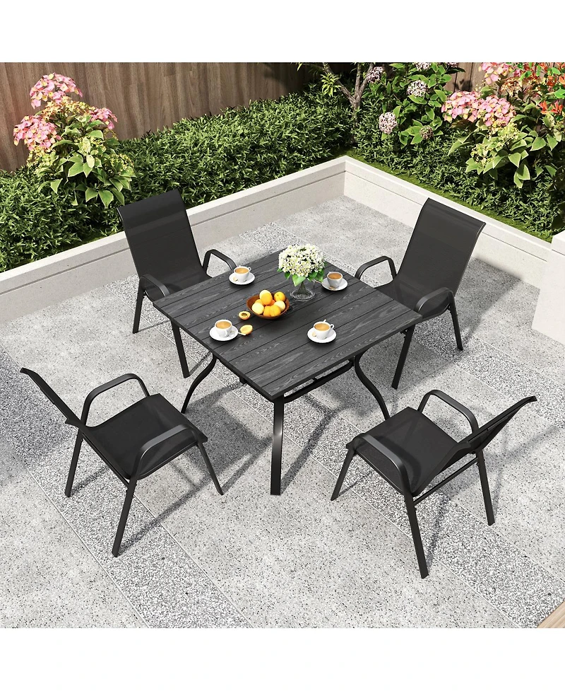 Streamdale 5-Piece Outdoor Patio Dining Set with Umbrella Hole and 4 Stacking Chairs