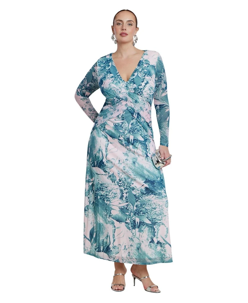 Eloquii Women's Printed Mesh Maxi Dress