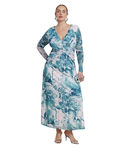 Eloquii Women's Printed Mesh Maxi Dress