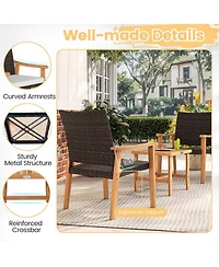Yiortwo Patio Rattan Furniture Set Acacia Wood Bistro Chairs with Cushions