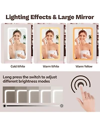 gaomon Vanity Set with Led Mirror and Charging Station, 2 Drawers, Cushioned Stool, for Bedroom