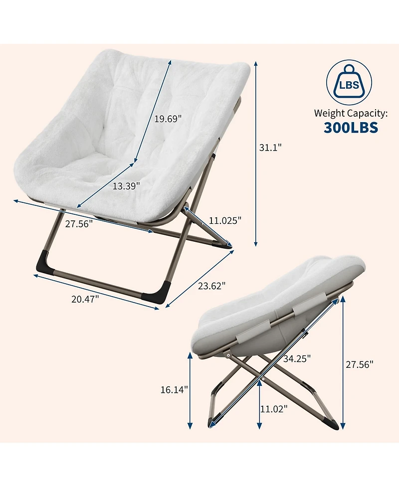 gaomon Collapsible Lounge Chair Set of 2, Faux Fur Accent, Triangular Metal Frame, for Bedroom and Living Room