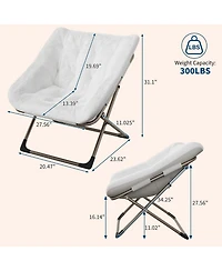 gaomon Collapsible Lounge Chair Set of 2, Faux Fur Accent, Triangular Metal Frame, for Bedroom and Living Room