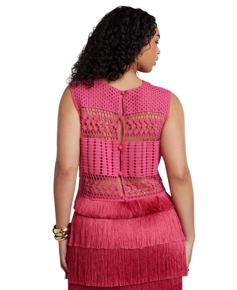 Eloquii Women's Patbo Fringe Detail Crochet Top