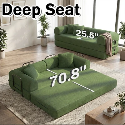 Clihome Coffee Convertible Sofa Bed, 2-in-1 Foldable Futon with Removable Pillows, Velvet Corduroy Living Room