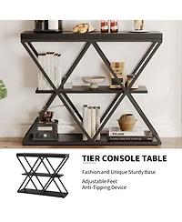 homfan Industrial 3-Tier Entryway Console Table with X-Shaped Metal Frame, Open Shelves and Adjustable Feet