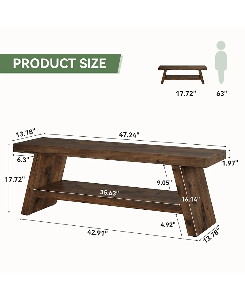 Tribesigns 2-Tier Entryway Bench, Hallway Foyer Solid Wood Seating with Open Shelves