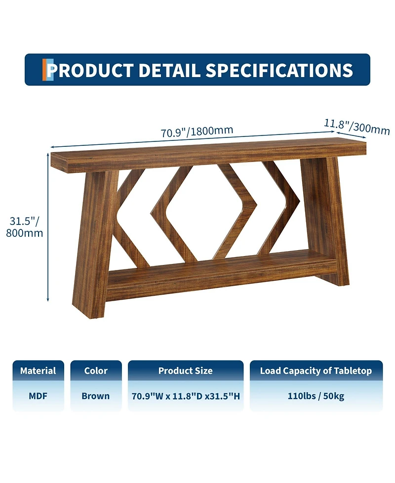 homfan All-Wood Console Table with Trapezoid Legs – 2-Tier Extra Long Sofa for Hallway, Living Room, Narrow Foyer