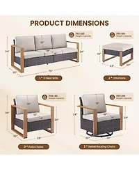 Pocassy Outdoor Patio Furniture Set-7 Pieces All-Weather Wicker with Swivel Chairs Conversation Sets for Porch Deck