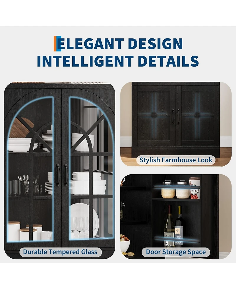 gaomon Tall Storage Cabinet with Arch Doors, Adjustable Shelves, Pb and Mdf Pantry, for Kitchen Dining Room