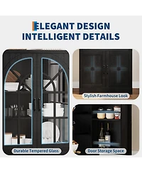 gaomon Tall Storage Cabinet with Arch Doors, Adjustable Shelves, Pb and Mdf Pantry, for Kitchen Dining Room