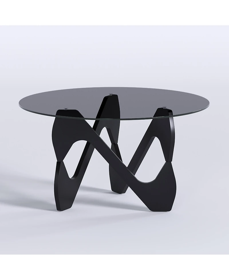 Vlsrka Modern Round Glass Coffee Table, Sculptural Cutout Base Design