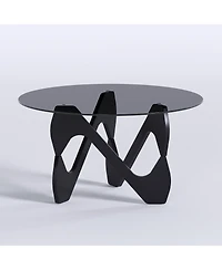 Vlsrka Modern Round Glass Coffee Table, Sculptural Cutout Base Design