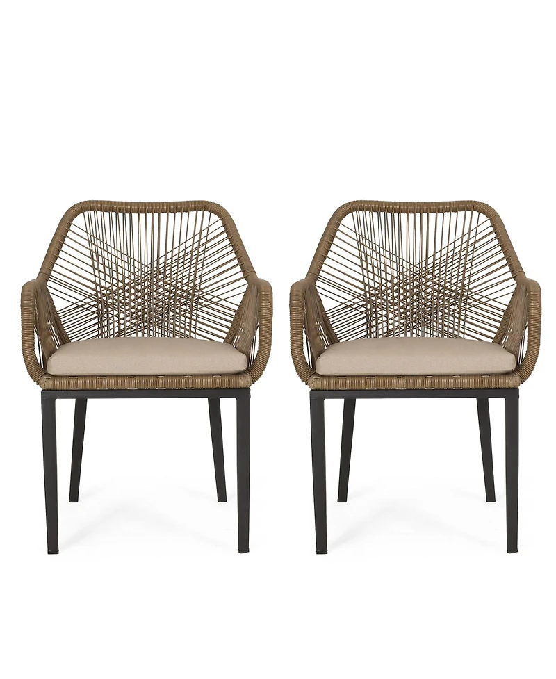 Streamdale Furniture Modern Woven Wicker Outdoor Dining Club Chairs with Water-Resistant Cushions 2