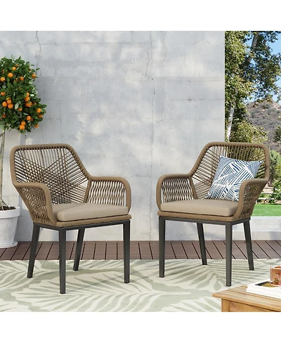 Streamdale Furniture Modern Woven Wicker Outdoor Dining Club Chairs with Water-Resistant Cushions 2