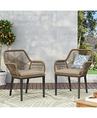 Streamdale Furniture Modern Woven Wicker Outdoor Dining Club Chairs with Water-Resistant Cushions 2