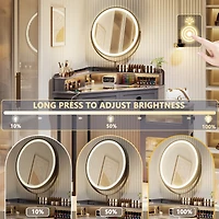 Vlsrka Corner Vanity with Mirror and Lights