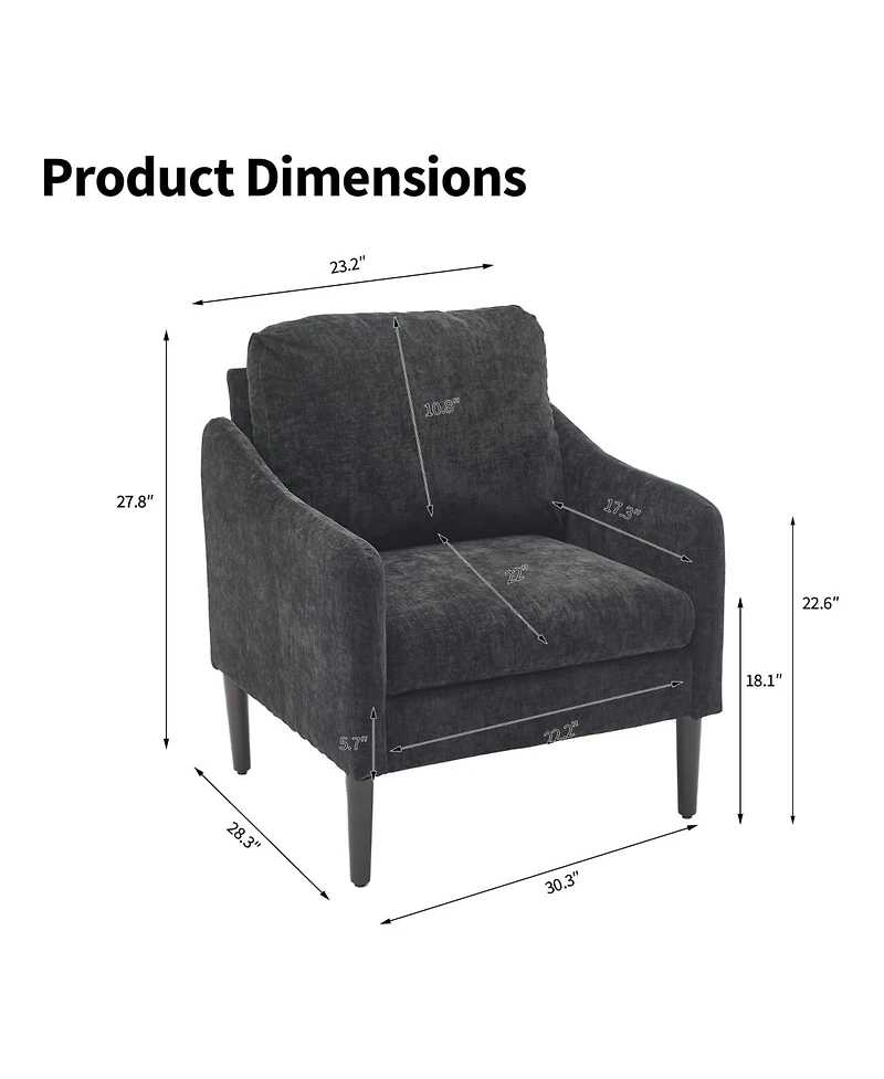 homfan Mid Century Modern Accent Chairs Set of 2, Chenille Armchairs with Curved Arms, Comfortable Lounge and Reading Chairs for Living Room
