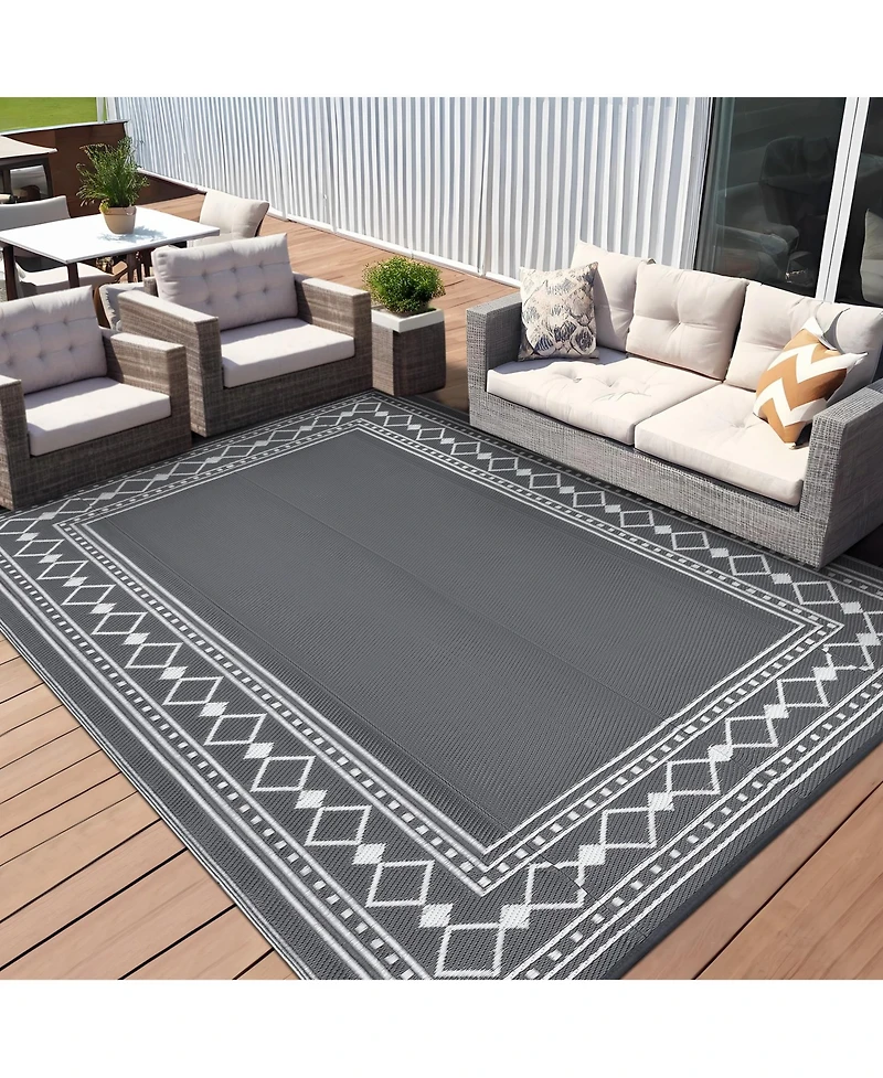 gaomon Outdoor Rug 9 x 18, Reversible Waterproof Plastic Straw Patio Mat for Rv Camping Deck Backyard Beach Picnic