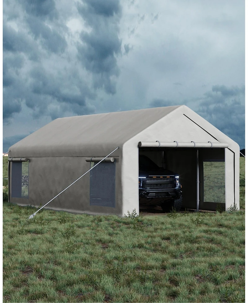 Homfan 12 x 20 Ft Pe Carport Canopy 2-Piece Set, Heavy Duty Outdoor Vehicle Shelter for Cars Trucks Boats